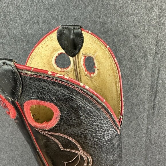 Vtg Justin Tall Elephant Print Spellout Buckaroo Leather Boots Black Red 6.5D - Picture 9 of 12